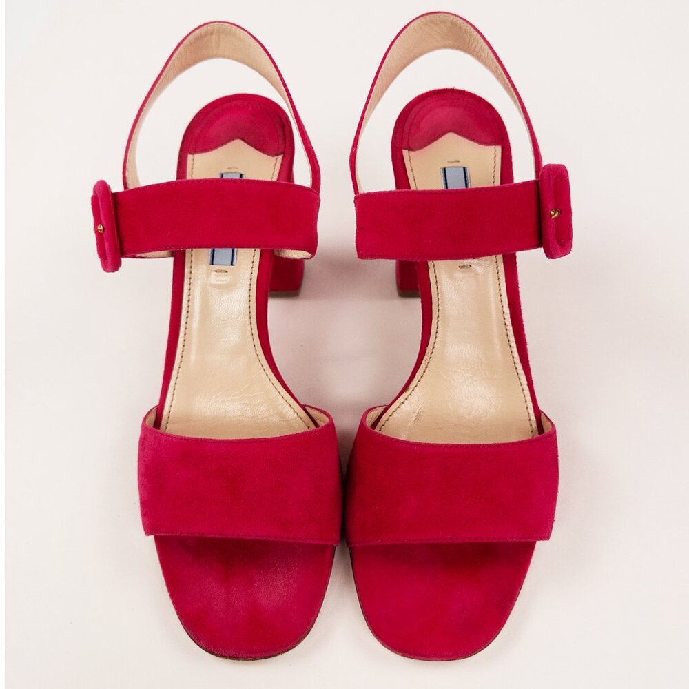 Prada Fuchsia Suede Block Heel Ankle Strap Sandals Size 39 - Picture 3 of 8